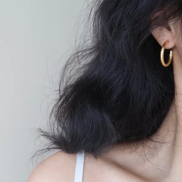 NEW 18K Gold Plated Braided Round C Hoop Earrings